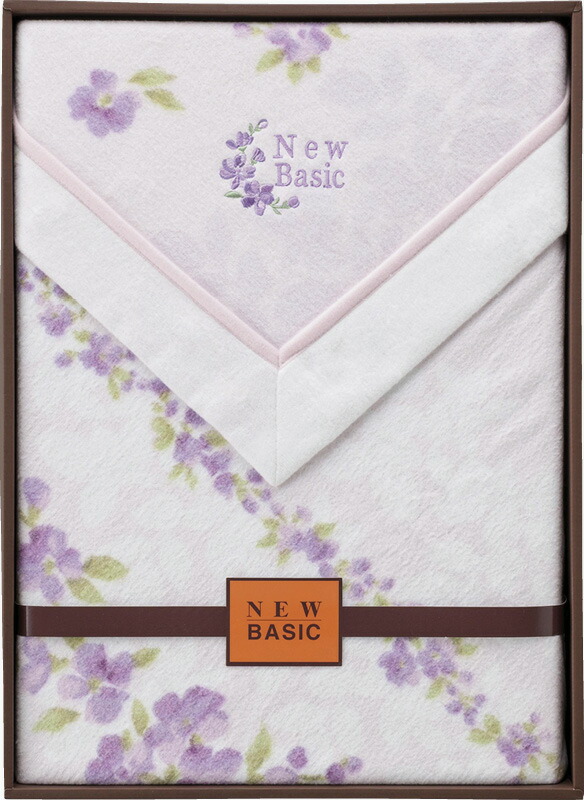 【ラッピング無料】ニューベーシック 四方額付き 綿毛布(毛羽部分) パープル RNB-405 2PP