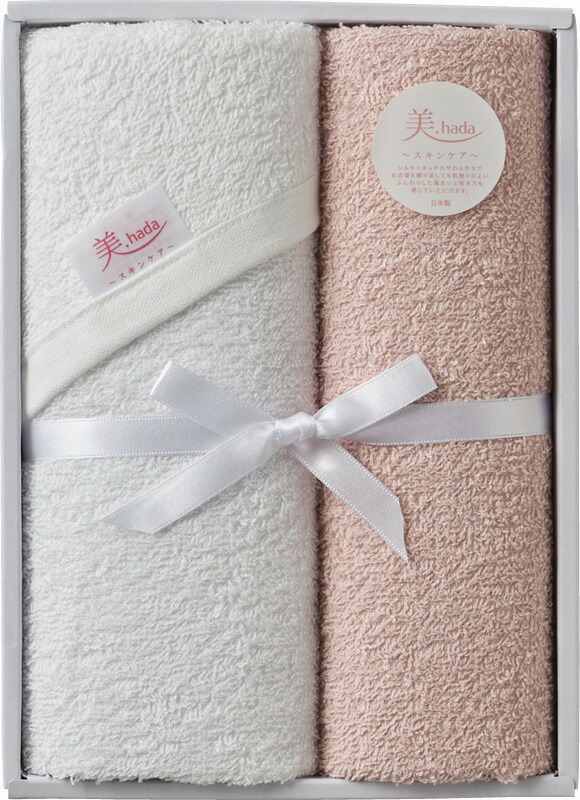 【ラッピング無料】国産 美．hada シルクプロテイン加工フェイスタオル ＆ ハンドタオル SL-1001 綿100% 日本製