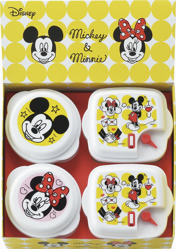 【ラッピング無料】国産 ミッキー ＆ ミニー ポップトーン 電子レンジ容器 4Pc MM-108 日本製 丸型 角型