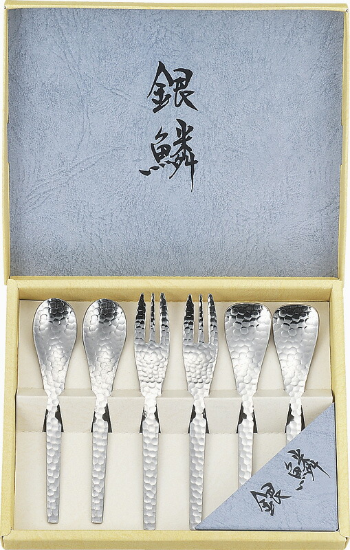 【ラッピング無料】国産 銀鱗 ペア 6PCセット GR-107 日本製 カトラリーセット コーヒースプーン ケーキフォーク アイススプーン