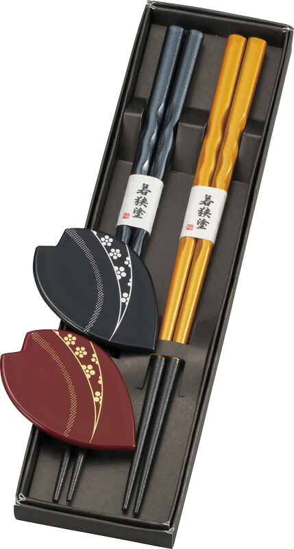 【ラッピング無料】国産 金・銀 食洗機対応塗分箸・箸置ペアセット 16875 日本製