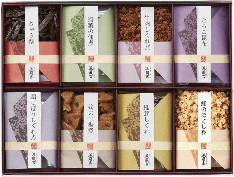 【ラッピング無料】京料理 美濃吉 美濃吉三昧 NHR-40R 椎茸しぐれ 湯葉の佃煮 きゃら蕗 筍の山椒煮 牛肉しぐれ煮 たらこ昆布 鶏ごぼうしぐれ煮鮭のほぐし身