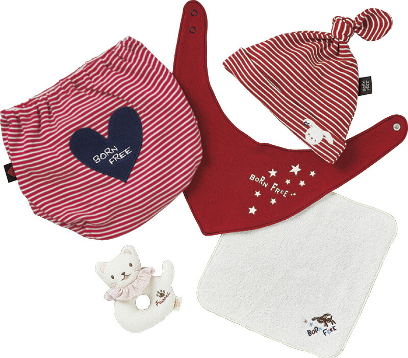 【ラッピング無料】国産 ボーンフリー ドリーム 星のおさんぽセット 2857-0550-R 日本製 スタイセット キャップ スタイ パンツ プチタオル リングガラガラシュシュ付 竹籠 - 画像 (3)