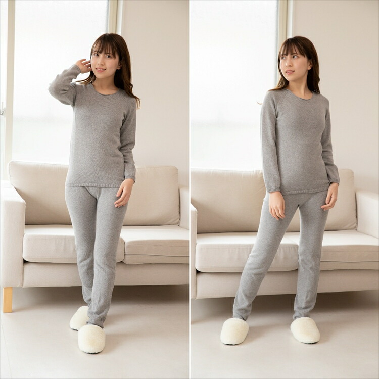 【送料無料】[3枚割引] うるおい オーガニックコットン ルームウェア･パジャマ 上　日本製 グレー/チャコールグレー/ベージュ フリー エコニット 国産 絹 敏感肌 保湿 無縫製 レビュー - 画像 (4)