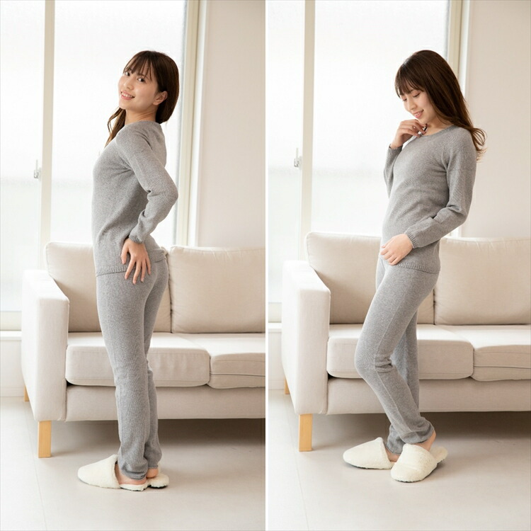 【送料無料】[3枚割引] うるおい オーガニックコットン ルームウェア･パジャマ 上　日本製 グレー/チャコールグレー/ベージュ フリー エコニット 国産 絹 敏感肌 保湿 無縫製 レビュー - 画像 (5)