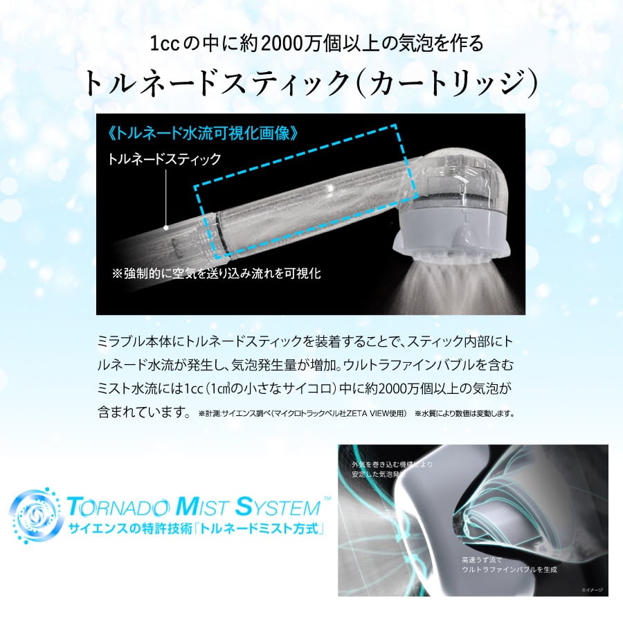 [4個セット] 【送料無料】ミラブル用 交換カートリッジ(トルネードスティック) 単品　日本製 美容 美顔器 節水 トルネードミスト マイクロバブル アトピー 国産 レビュー サイエンス - 画像 (3)