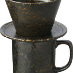 【ラッピング無料】国産 お家でカフェスタイル ストーンドリップコーヒーマグセット 天目 ブラック T6534 日本製 皿 プレート ドリップカップ 受け皿