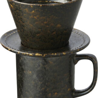 【ラッピング無料】国産 お家でカフェスタイル ストーンドリップコーヒーマグセット 天目 ブラック T6534 日本製 皿 プレート ドリップカップ 受け皿