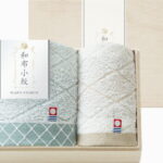 【ラッピング無料】国産 和布小紋 Modern フェイスタオル ＆ ウォッシュタオル(木箱入) KWFK-015K 綿100% 日本製