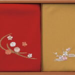 【ラッピング無料】国産 洛北 刺繍入り二巾風呂敷 & 金封包み 赤/金茶 250-50A 日本製