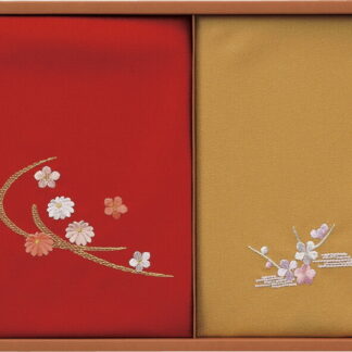 【ラッピング無料】国産 洛北 刺繍入り二巾風呂敷 ＆ 金封包み 赤/金茶 250-50A 日本製