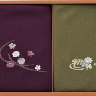 【ラッピング無料】国産 洛北 刺繍入り二巾風呂敷 ＆ 金封包み 紫/利久 250-50B 日本製