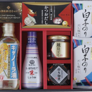 【ラッピング無料】和の調味料詰合せ SK-CZ 白子のり 味のり だし塩のり 昭和キャノーラ油 キッコーマンいつでも新鮮生しょうゆ のり佃煮瓶詰 鮭ほぐし かつおだし