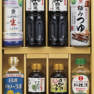 【ラッピング無料】食卓応援バラエティセット SWB-50 サンビシ本醸造しょうゆ キッコーマン 生しょうゆい つゆ 日清 キャノーラ油 日の出料理酒 ワダカン