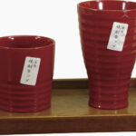 【ラッピング無料】木製焼酎カップセット 朱塗 トレー付 4581 日本酒 グラス