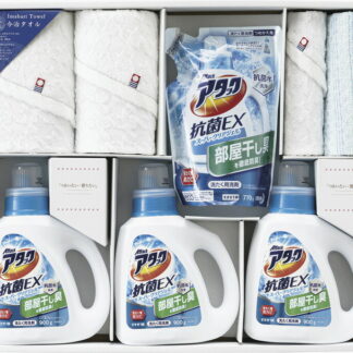 【ラッピング無料】つかいたい贈りたい 今治製タオル･アタックジェルセット LAN-5006B フェイス ウォッシュ タオル 泡立ちボディタオル アタック抗菌EXスーパークリアジェル詰替用