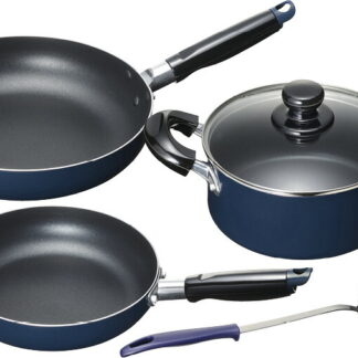 【ラッピング無料】スティージー IH対応両手鍋18cm ＆ フライパン20･24cm(お玉付) MB-2381