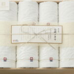 【ラッピング無料】国産 今治謹製 白織タオル タオルセット(木箱入) SR23100 綿100% 日本製 バスタオル フェイス ウォッシュ タオル