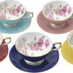 【ラッピング無料】エインズレイ エリザベスローズ 色変わり5客ティーセット 3056-5SETC カップ＆ソーサー