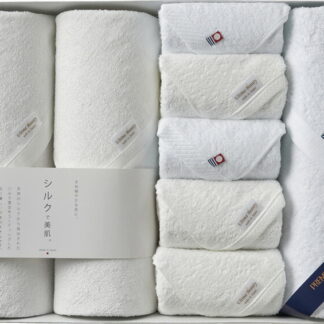 【ラッピング無料】国産 シルクプロテイン加工 ＆ 今治起毛 プレミアムタオルセット SK-15001 綿100% 日本製 フェイスタオル ワイドバスタオル 今治起毛加工フェイスタオル 今治起毛加工バスタオル