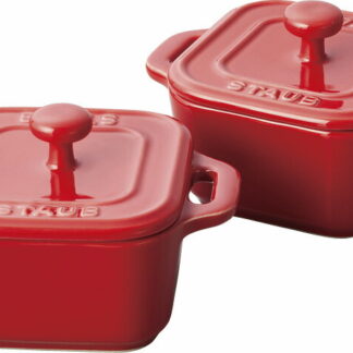 【ラッピング無料】ストウブ スクエアココットペアセット チェリー 40511-098-0 セラミック(耐熱陶器) 保存容器 キャニスター