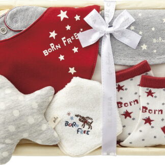 【ラッピング無料】国産 ボーンフリー ウィッシュ きらきら星セット 2844-0370-R 日本製 スタイセット ソックス足 スタイ 汗とりパット プチタオル ガラガラ星 竹籠