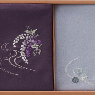 【ラッピング無料】国産 洛北 刺繍入り二巾風呂敷 ＆ 刺繍入り金封包み 紫 H018B 日本製