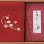 【ラッピング無料】国産 洛北 刺繍入り二巾風呂敷 ＆ 金封ふくさ 赤 H023A 日本製
