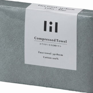 【ラッピング無料】lil(リル) 圧縮フェイスタオル ブルー LIL1075BL 綿100%