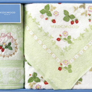 【ラッピング無料】国産 ウェッジウッド ワイルドストロベリー バスタオル ＆ フェイスタオル グリーン TT88400601G 綿100% 日本製