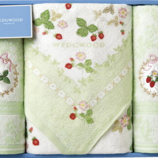 【ラッピング無料】国産 ウェッジウッド ワイルドストロベリー バスタオル ＆ フェイスタオル 2P グリーン TT88500601G 綿100% 日本製