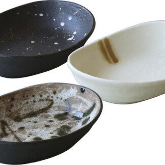 【ラッピング無料】国産 仁峰 Wabisabi 小判鉢トリオセット 7-2095 日本製