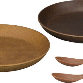 【ラッピング無料】国産 Woody ラウンドプレート 2P スプーン付 16921 日本製