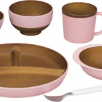 【ラッピング無料】国産 ウッディ キッズ5点セット ピンク 16939 日本製 食器セット 汁椀 飯椀 ボウル マグ プレート フォーク