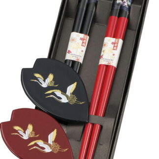 【ラッピング無料】国産 波に鶴 塗箸･箸置ペアセット 16870 日本製