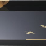 【ラッピング無料】国産 加賀百万石 純金箔工芸 歓び 14.0長手盆(黒塗) B80-UT 日本製 お盆 トレー トレイ