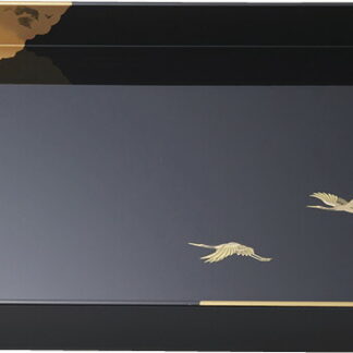 【ラッピング無料】国産 加賀百万石 純金箔工芸 歓び 14.0長手盆(黒塗) B80-UT 日本製 お盆 トレー トレイ