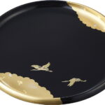 【ラッピング無料】国産 加賀百万石 純金箔工芸 歓び 丸盆(黒) 2A5 日本製 お盆 トレー トレイ
