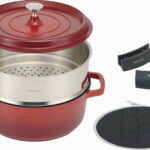 【ラッピング無料】ジョイア キャセロール24cm ＆ 蒸し器4点セット レッド XC-4RE ハンドルカバー 鍋敷き