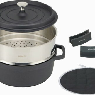 【ラッピング無料】ジョイア キャセロール24cm ＆ 蒸し器4点セット ブラック XC-4BK ハンドルカバー 鍋敷き