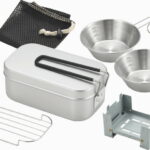 【ラッピング無料】キャッチフィールド アウトドア5点セット CF-102 調理器具セット シェラカップ メスティン メッシュトレー 折畳み簡易コンロ 収納袋