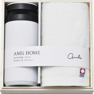 【ラッピング無料】アミーホーム ボトル340ml ＆ 今治ウォッシュタオル ホワイト SB-1623