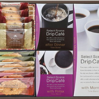 【ラッピング無料】三喜屋珈琲 セレクトシーンドリップコーヒー ＆ モロゾフ焼菓子詰合せ SSD-50MA ランチ モーニング リラックス ディナー タイムブレンド ファヤージュ ミニ缶 オデット ミニ缶