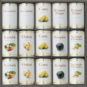 【ラッピング無料】ホテルニューオータニ スープ缶詰セット AOR-80 つぶ入りコーンスープ 野菜のチャウダー オマール海老のビスク パンプキンクリームスープ クリームスープ オニオンスープ コンソメスープ