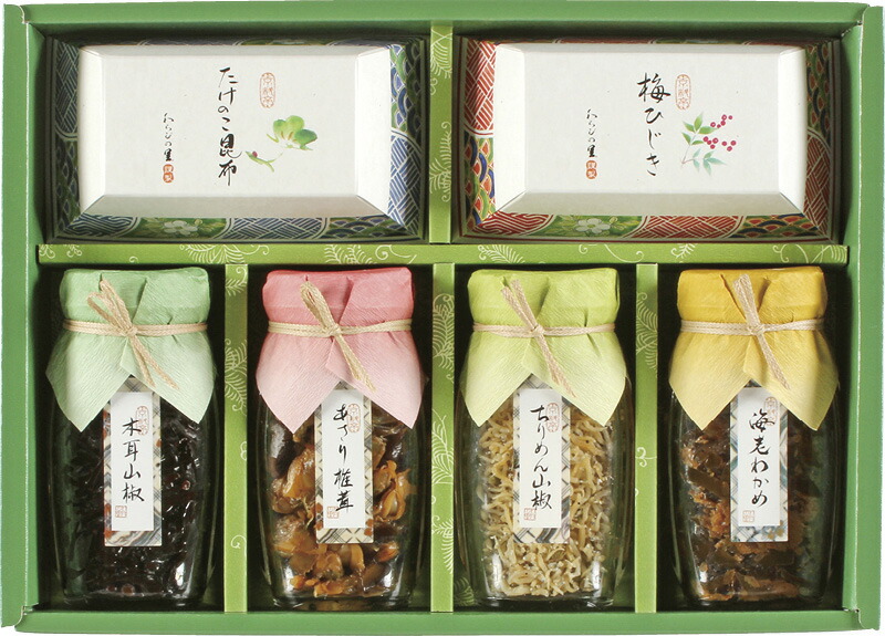 【ラッピング無料】京・料亭 わらびの里 京楽味 わW-30 海老わかめ あさり椎茸 木耳山椒 たけのこ昆布 梅ひじき ちりめん山椒