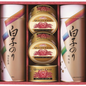 【ラッピング無料】白子のり 海苔とカニ缶詰合せ SN-502E まるずわいがにほぐし肉 のり茶漬 焼のり 袋詰