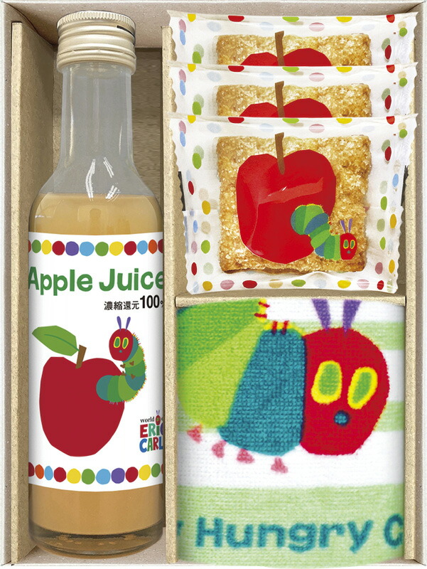 【ラッピング無料】はらぺこあおむし ジュース & スイーツ & タオルセット SNZ-15 スクエアパイ アップルジュース ウォッシュタオル