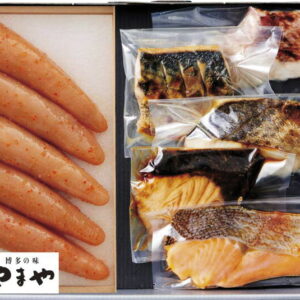 【ラッピング無料】やまや 辛子明太子・レンジで簡単焼魚詰合せ 38313 辛子明太子無着色 サーモントラウト塩焼 さわら西京焼 めぬけ西京焼 ぶり照焼 さば塩焼
