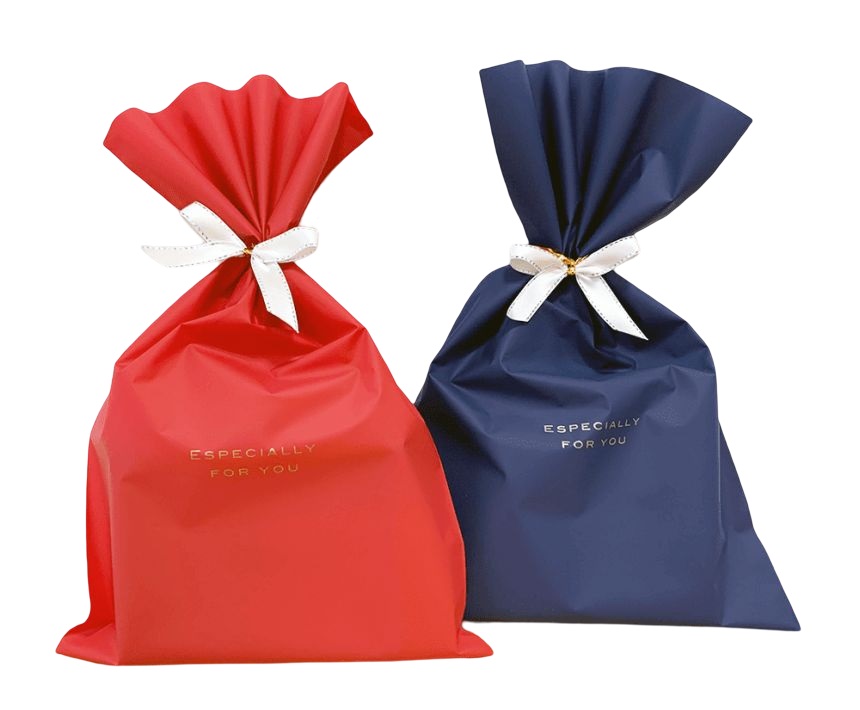 梨地バッグ ネイビー(紺色)/レッド(赤色) + グリッターリボン付きワイヤータイ アイボリー