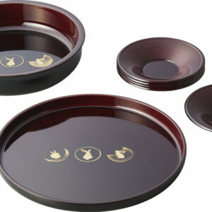 【ラッピング無料】国産 月うさぎ 溜塗 DX茶菓揃 42206 日本製 茶托 丸盆 菓子鉢